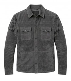 The Transit Charcoal Gray Suede Tassel Jacket