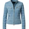 The Zenith Women's Sky Blue Suede Streamlined Fringe Jacket