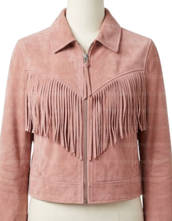 The Aurora Rose Quartz Dusty Pink Suede Cropped Fringe Jacket The Aurora Rose Quartz Dusty Pink Suede Cropped Fringe Jacket