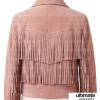 The Aurora Rose Quartz Dusty Pink Suede Cropped Fringe Jacket The Aurora Rose Quartz Dusty Pink Suede Cropped Fringe Jacket