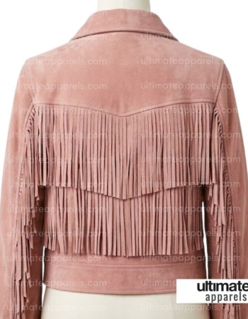 The Aurora Rose Quartz Dusty Pink Suede Cropped Fringe Jacket