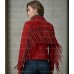 The Firebird Women's Suede Red Asymmetrical Fringe Jacket