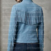 The Zenith Women's Sky Blue Suede Streamlined Fringe Jacket
