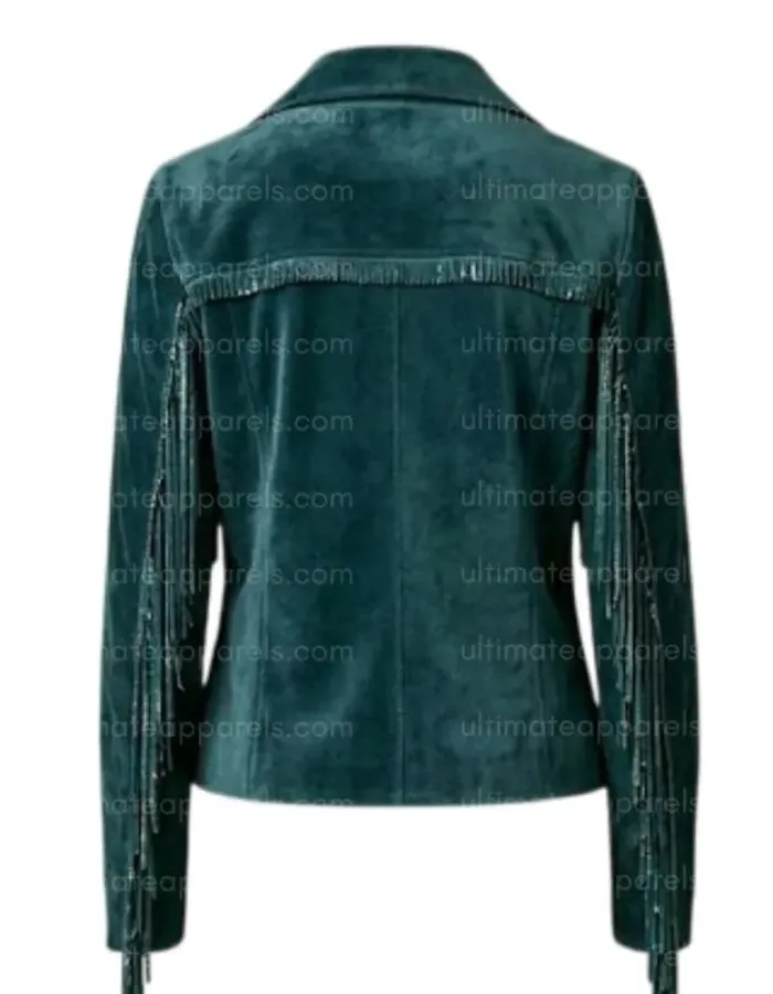 The Serenity Teal Velvet-Suede Tassel Jacket The Serenity Teal Velvet-Suede Tassel Jacket