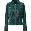 The Serenity Teal Velvet-Suede Tassel Jacket The Serenity Teal Velvet-Suede Tassel Jacket