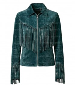 The Serenity Teal Velvet-Suede Tassel Jacket