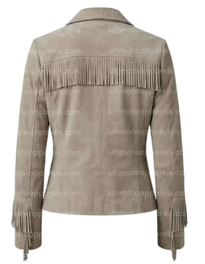 The Metro Women's Light Taupe Beige Tailored Fringe Jacket