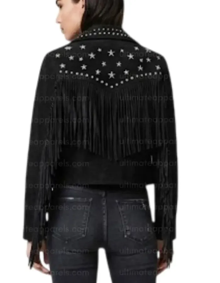 The Midnight Rebel Studded Women’s Black Fringe Biker Jacket The Midnight Rebel Studded Women’s Black Fringe Biker Jacket
