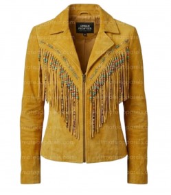 Women's The Marigold Mustard Suede Boho-Tassel Jacket