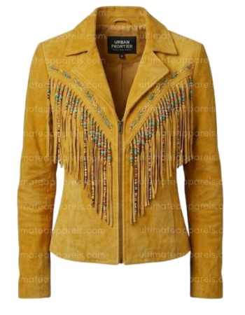 Women's The Marigold Mustard Suede Boho-Tassel Jacket
