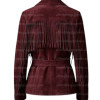 The Bordeaux Wrap Burgundy Wine Fringe Suede Jacket The Bordeaux Wrap Burgundy Wine Fringe Suede Jacket