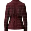 The Bordeaux Wrap Burgundy Wine Fringe Suede Jacket The Bordeaux Wrap Burgundy Wine Fringe Suede Jacket
