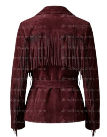 The Bordeaux Wrap Burgundy Wine Fringe Suede Jacket