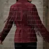 The Bordeaux Wrap Burgundy Wine Fringe Suede Jacket The Bordeaux Wrap Burgundy Wine Fringe Suede Jacket