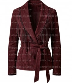 The Bordeaux Wrap Burgundy Wine Fringe Suede Jacket
