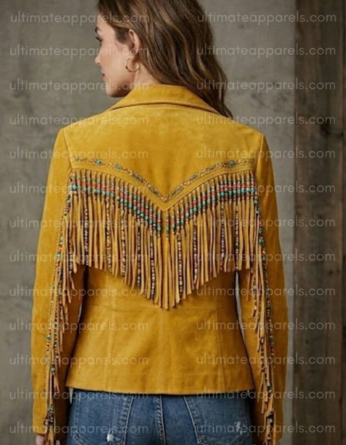 Women's The Marigold Mustard Suede Boho-Tassel Jacket