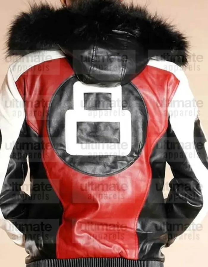 8 Ball Logo Fur Hooded Leather Jacket