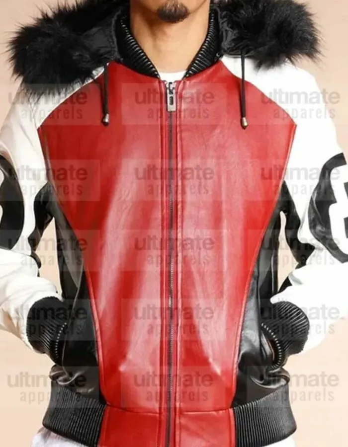 8 Ball Logo Fur Hooded Leather Jacket