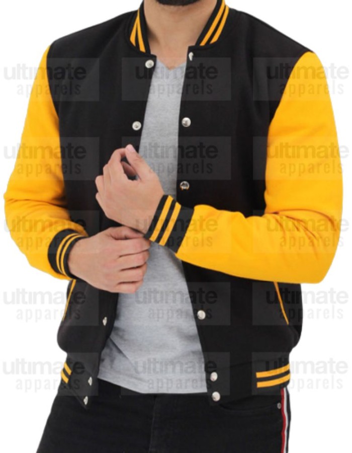 Men's Black and Yellow Varsity Jacket