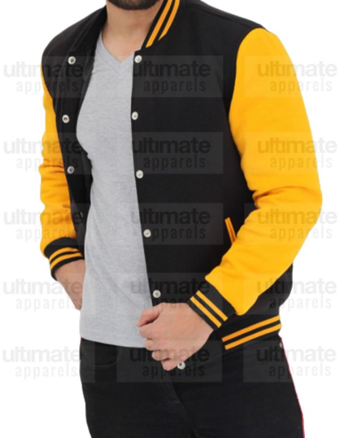 Men's Black and Yellow Varsity Jacket