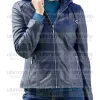 Women's Blue Bomber Leather Hooded Jacket