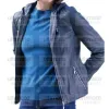 Women's Blue Bomber Leather Hooded Jacket