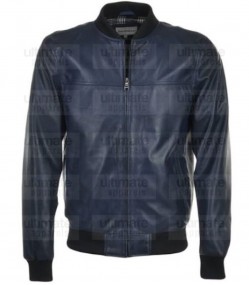 Men's Fashion Blue Bomber Leather Jacket