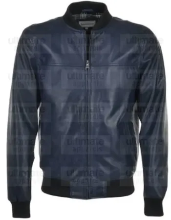 Men's Fashion Blue Bomber Leather Jacket