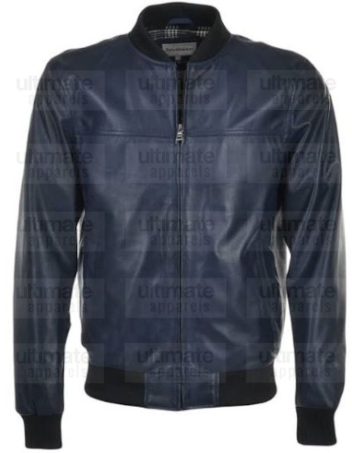 Men's Fashion Blue Bomber Leather Jacket