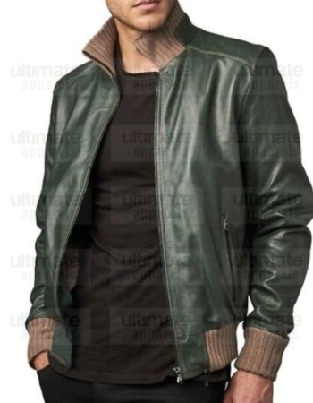 Men's Fashion Green Bomber Leather Jacket