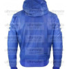 Men's Blue Bomber Leather Hooded Jacket