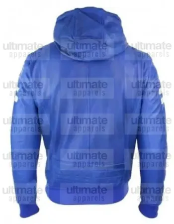 Men's Blue Bomber Leather Hooded Jacket Men's Blue Bomber Leather Hooded Jacket