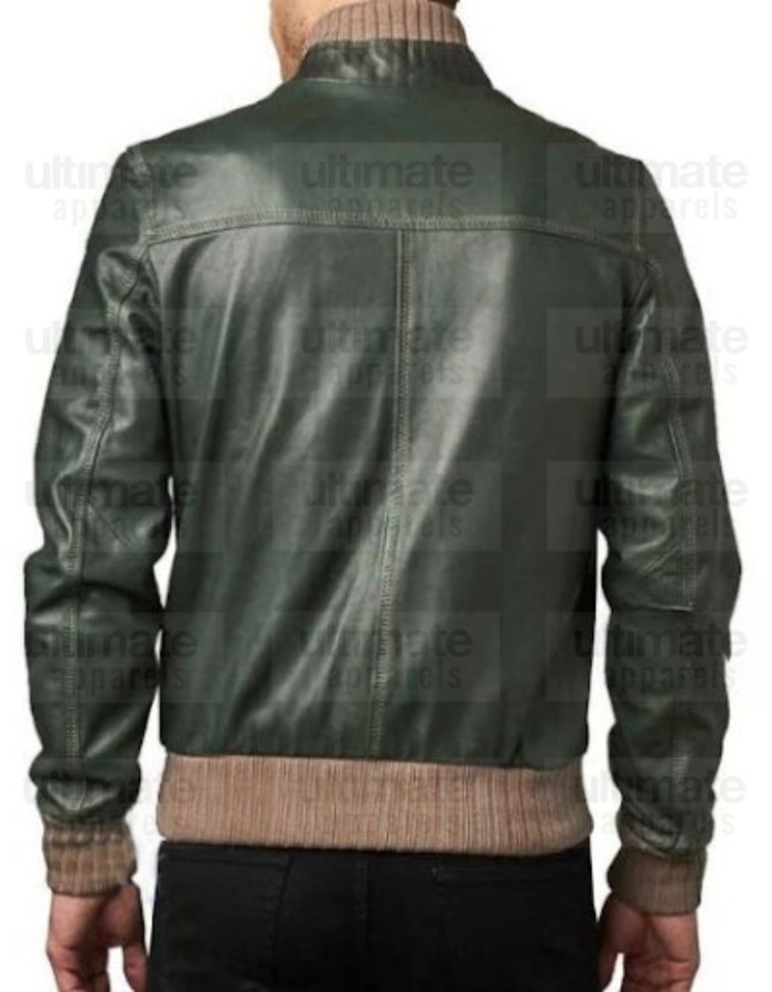 Men's Fashion Green Bomber Leather Jacket