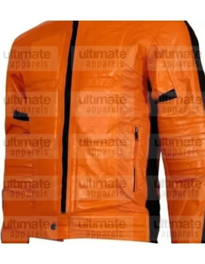 Men's Orange Biker Slimfit Leather Jacket