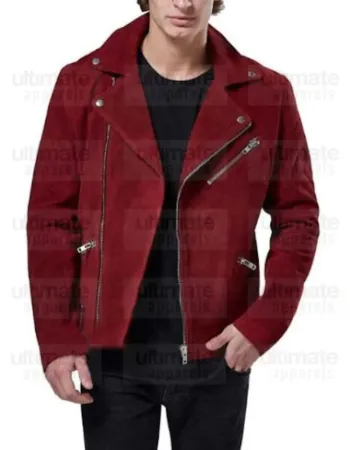 Men's Red Zipper Cuffs Suede Leather jacket