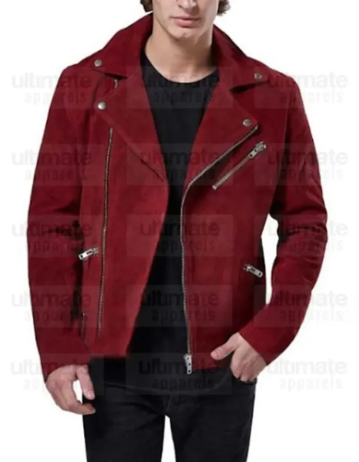 Men's Red Zipper Cuffs Suede Leather jacket Men's Red Zipper Cuffs Suede Leather jacket