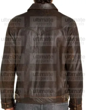 Distressed Brown Shirt Collar Real Leather Jacket