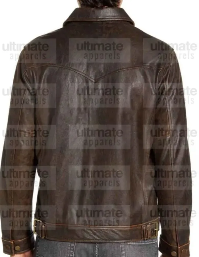 Distressed Brown Shirt Collar Real Leather Jacket Distressed Brown Shirt Collar Real Leather Jacket