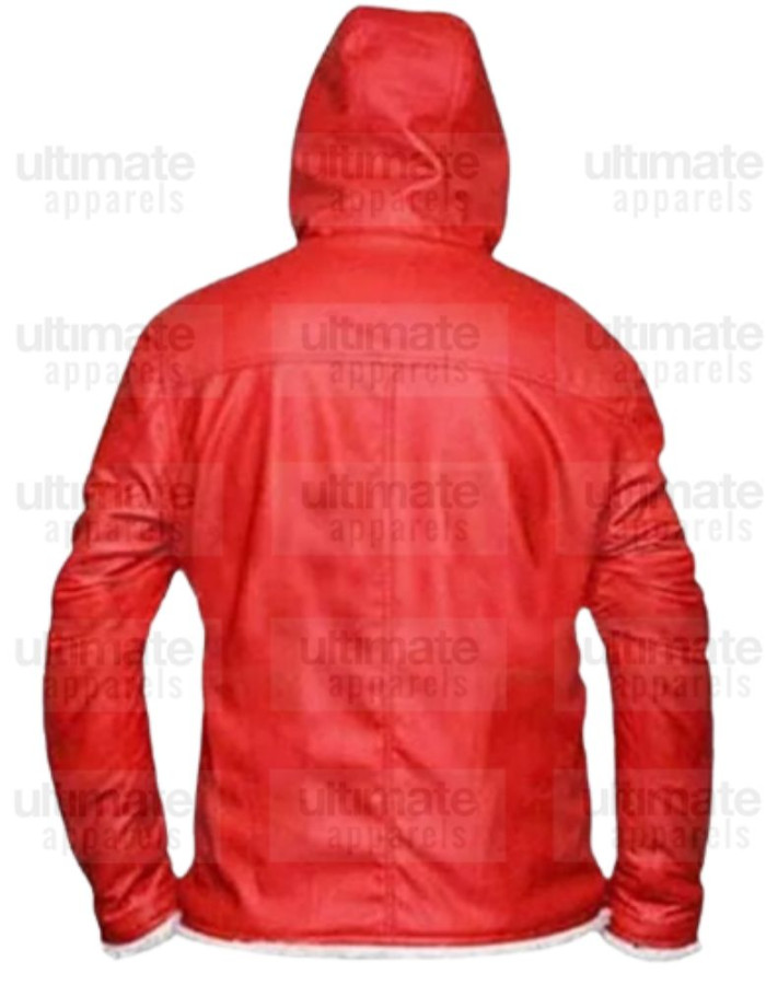 Santa Claus Red Leather Hooded Shearling Jacket Santa Claus Red Leather Hooded Shearling Jacket