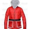 Santa Claus Red Leather Hooded Shearling Jacket Santa Claus Red Leather Hooded Shearling Jacket