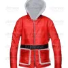 Santa Claus Red Leather Hooded Shearling Jacket