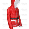 Santa Claus Red Leather Hooded Shearling Jacket Santa Claus Red Leather Hooded Shearling Jacket
