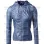 Women's Blue Bomber Leather Hooded Jacket
