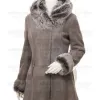Women's Fashion Grey Shearling suede Leather Coat