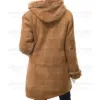 Women's Tan Shearling Dark Brown Parka Trench Coat