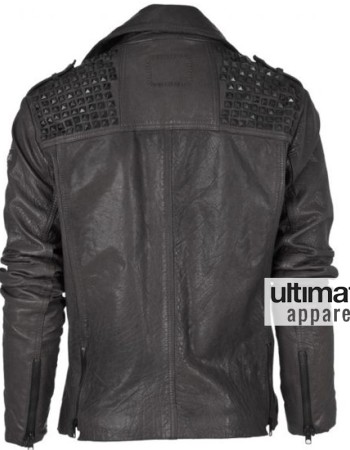 Asymmetrical Style Black Rock and Roll Studded Men's Leather Jacket