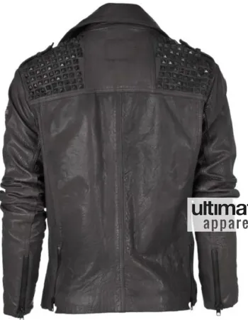 Asymmetrical Style Black Rock and Roll Studded Men's Leather Jacket