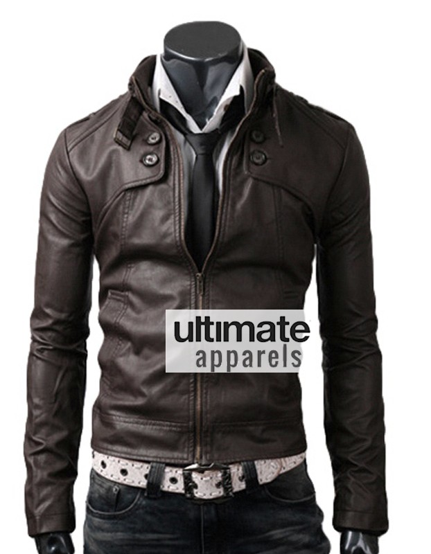 Button Pocket Dark Brown Leather Jacket Button Pocket Dark Brown Leather Jacket
