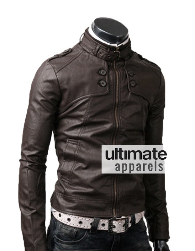 Button Pocket Dark Brown Leather Jacket Button Pocket Dark Brown Leather Jacket
