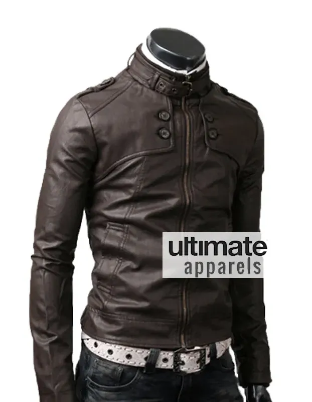 Button Pocket Dark Brown Leather Jacket Button Pocket Dark Brown Leather Jacket